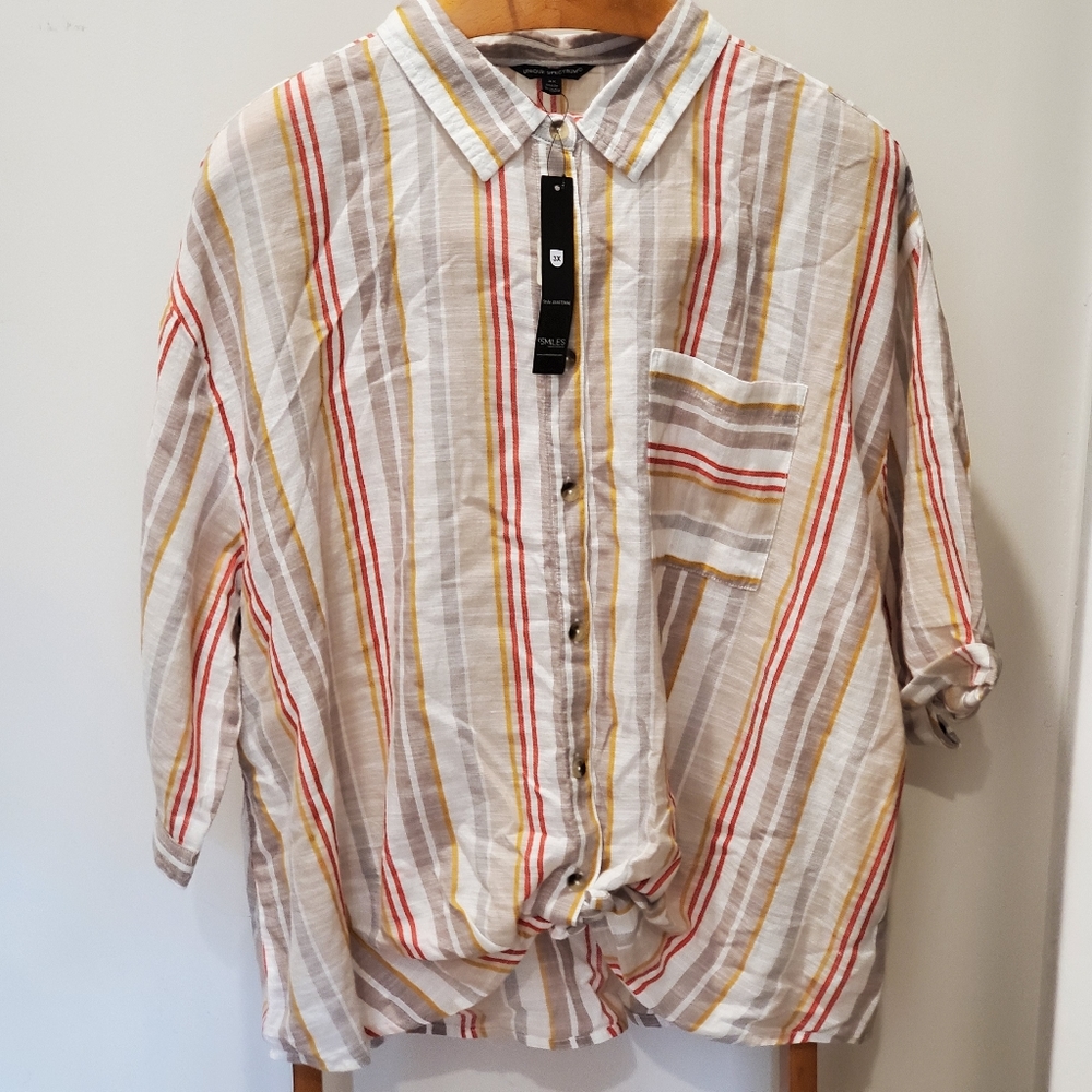 Unique Spectrum Tan Striped Long Sleeve Button Up 3X